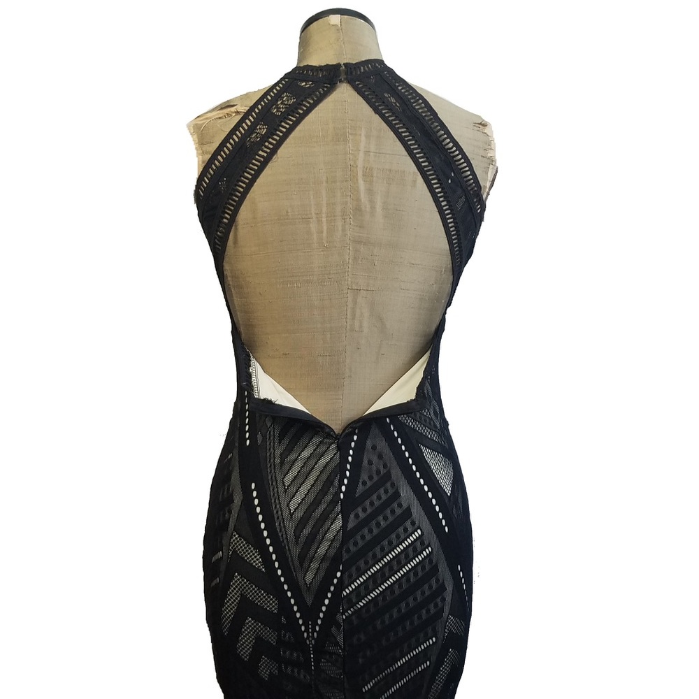 -NEW- Boutique stretch club mini black nude dress - Picture 6 of 8